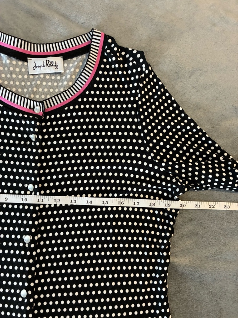 Joseph Ribkoff Black & White Polka Dot Tank Top 3/4 Sleeve Blazer with Pink Trim - Picture 9 of 14